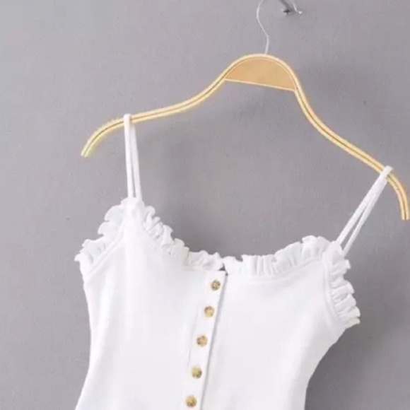 SOLD OUT The Cutest White Ribbed Button Ruffled Bodysuit - Picture 5 of 6